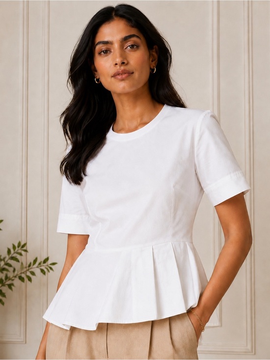 Veronica Beard Tops - Veronica Beard White Peplum Top Short Sleeve Back Zip Minimalist Est Size 2